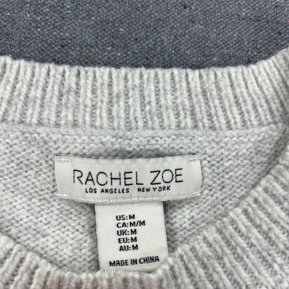 Rachel Zoe Sweater Womens Medium Gray Crewneck Ribbed‎ Knit Long Sleeve - Picture 3 of 7